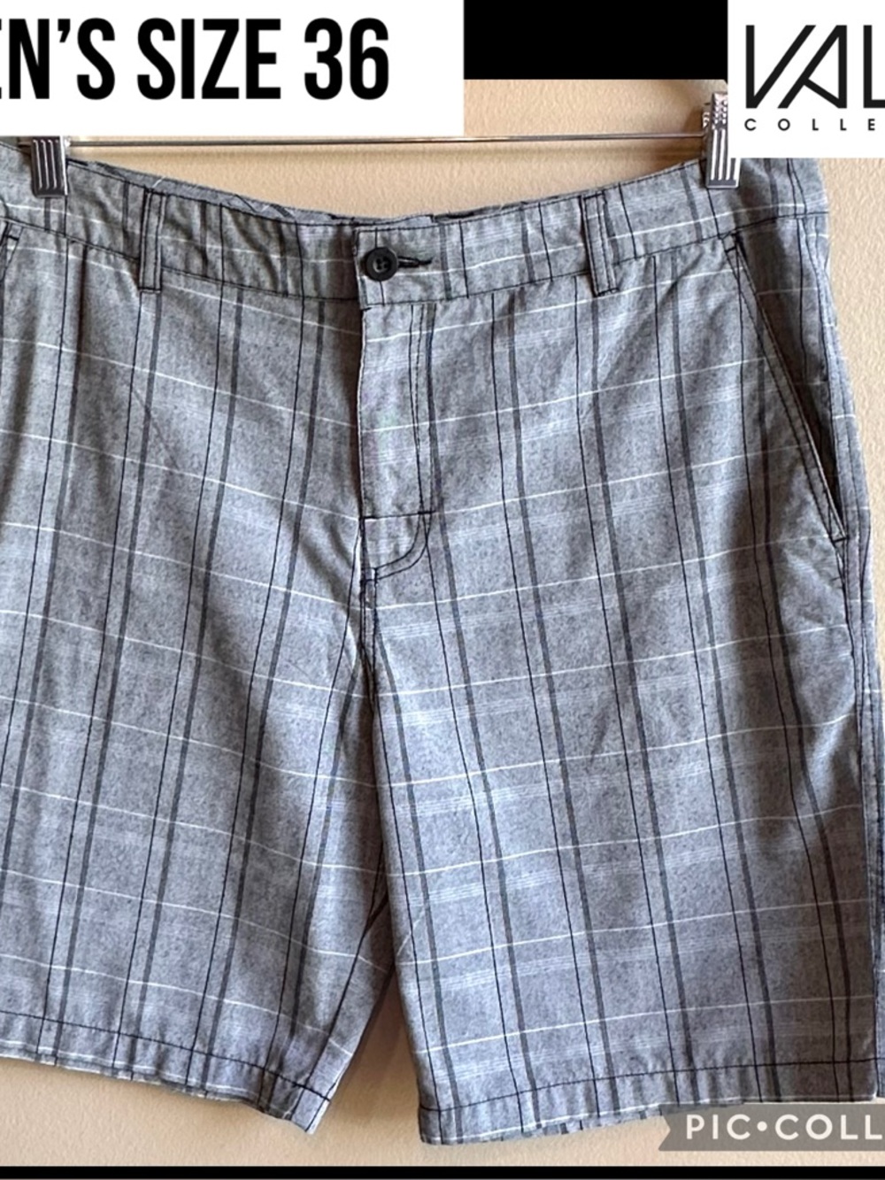 Valor Collective Mens Shorts Gray Black Plaid 8.5” Inseam High Rise Size 36